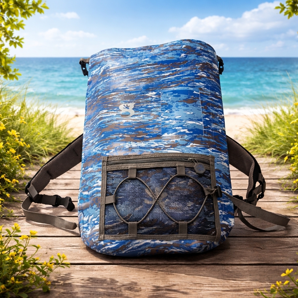 GECKO Blue Camo Waterproof Unisex 20L Backpack for Beach & Camping